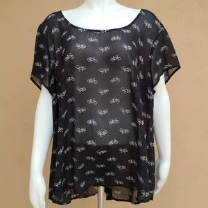 Torrid Sheer Button Back Bicycle Print Top